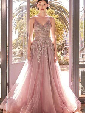 NEW FORMAL LONG SLEEVELESS A-LINE TULLE GOWN W/ FLORAL LACE EMBROIDERY CD A1416